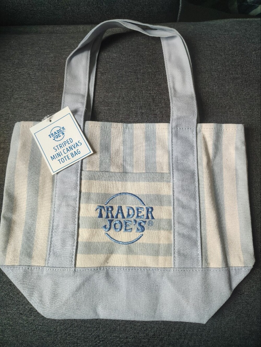 Trader Joe's Mini Striped Tote Bag - Light Blue
